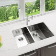 thumbnail image 1 of KBFmore Zero Radius 32 inch 16 Gauge Double Bowl Kitchen Sink with 6 Pieces Sink Accessories, 1 of 5