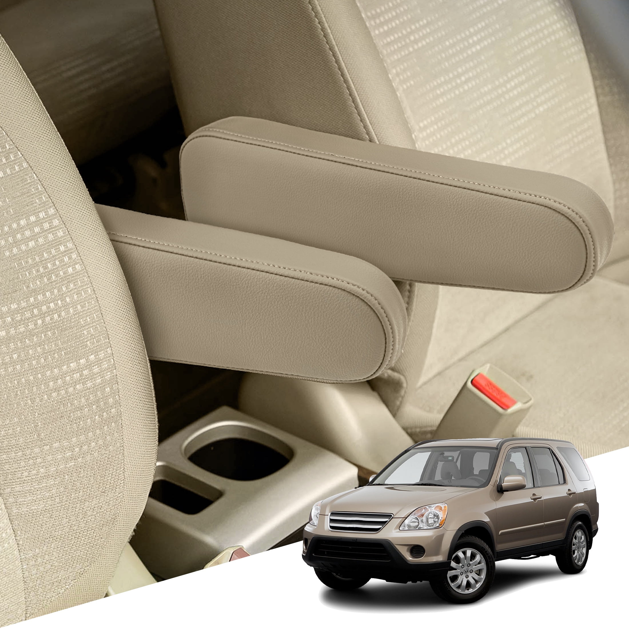 KBH 2 PCS Car Front Seat Armrest Covers for Honda CR-V Accessories 2001-2006, Arm Rest Protector Cover Leather Interior, Beige