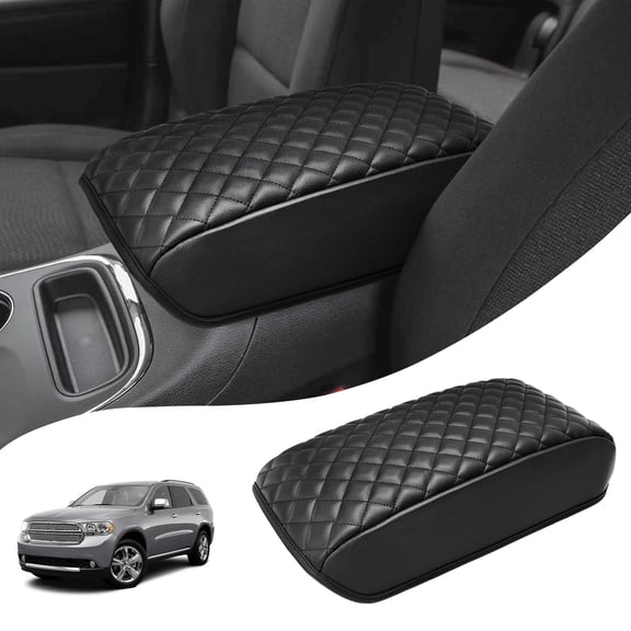 KBH Black Leather Armrest Covers for 2011-2021 Jeep Grand Cherokee Accessories, Dodge Durango Arm Rest Box Pad Console Lid Protection