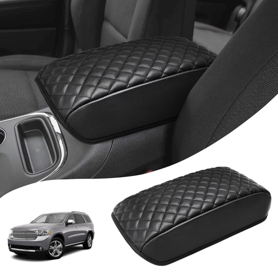 KBH Black Leather Armrest Covers for 2011-2021 Jeep Grand Cherokee Accessories, Dodge Durango Arm Rest Box Pad Console Lid Protection