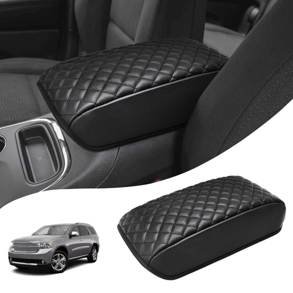 KBH Center Console Armrest Cover for Jeep Grand Cherokee & Dodge Durango 2011-2021, Black Leather Middle Console Cover Cushion Pad for Car Accessories Interior