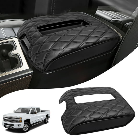 KBH Center Console Armrest Cover for Chevy Silverado GMC Sierra 2014-2018, Tahoe Yukon Suburban 2015-2020, Black Leather Middle Console Cover (Bucket Seat Only)