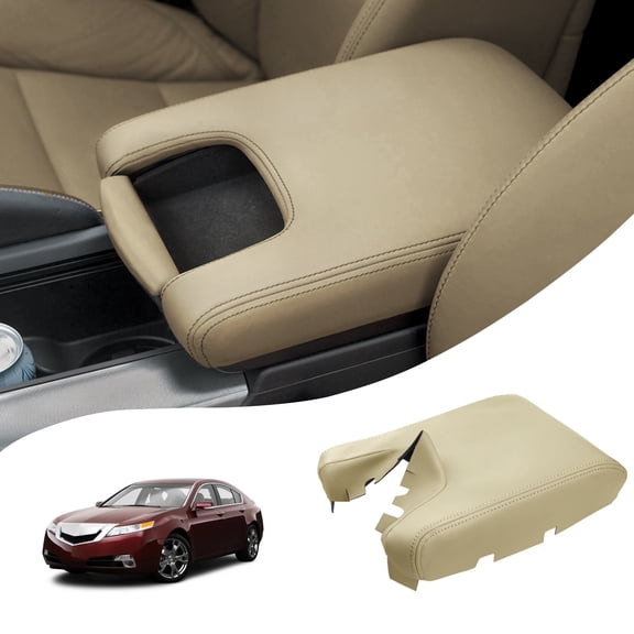 KBH Car Center Console Cover for 2009-2014 Acura TL Accessories, Middle Console Lid Armrest Cover Protector Replacement Trim Interior, Beige (Leather Skin Only)