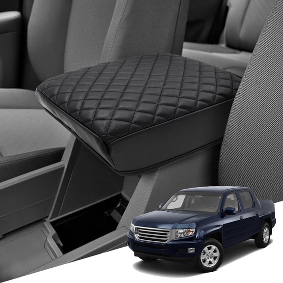 KBH Center Console Cover for 2006-2014 Honda Ridgeline Accessories, Black Leather Middle Console Armrest Lid Cover Cushion Pad