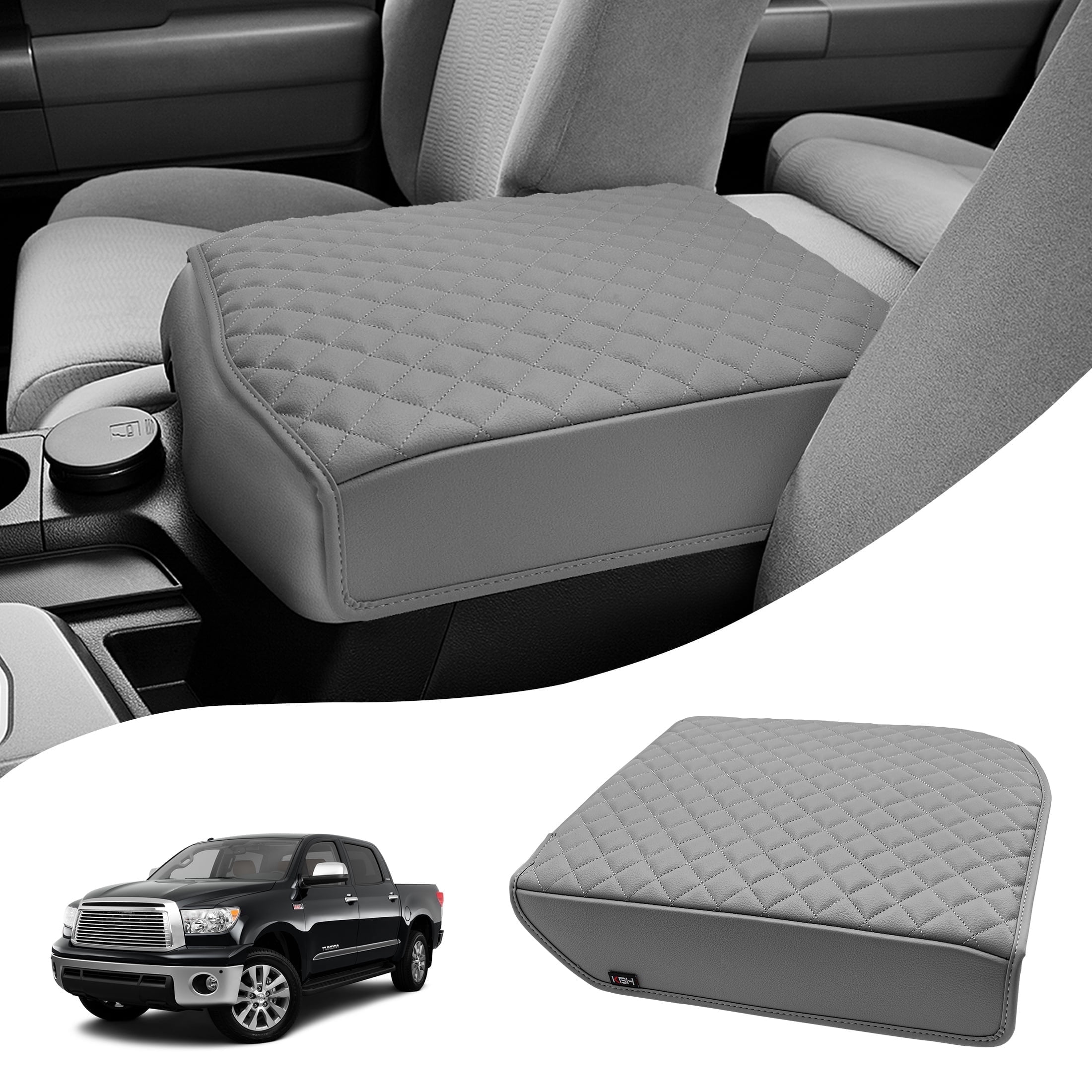 KBH Center Console Cover for 2007-2013 Toyota Tundra & 2008-2022 Sequoia, Middle Console Armrest Cushion Pad for Truck Interior Accessories, Gray