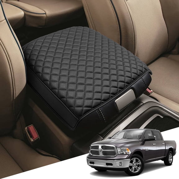 KBH Center Console Cover for 2009-2018 Dodge Ram 1500 2500 3500, Black Leather Middle Console Lid Armrest Cover for Ram Truck Accessories