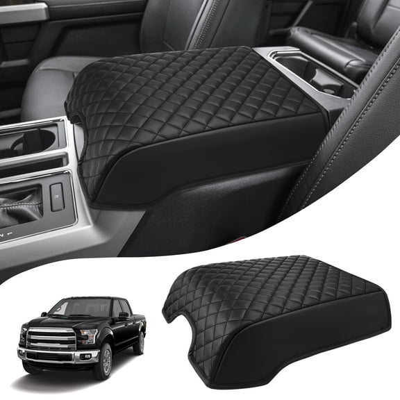 KBH Center Console Cover for 2015-2020 Ford F150 Accessories, Car Middle Lid Seat Armrest Cover Protector, Black PU Leather Cushion Pad (Bucket Seat)
