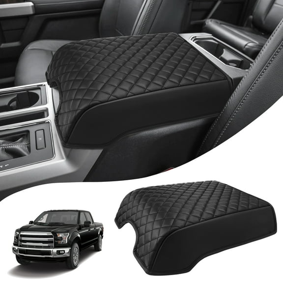 KBH Center Console Cover for 2015-2020 Ford F150 Accessories, Car Middle Lid Seat Armrest Cover Protector, Black PU Leather Cushion Pad (Bucket Seat)