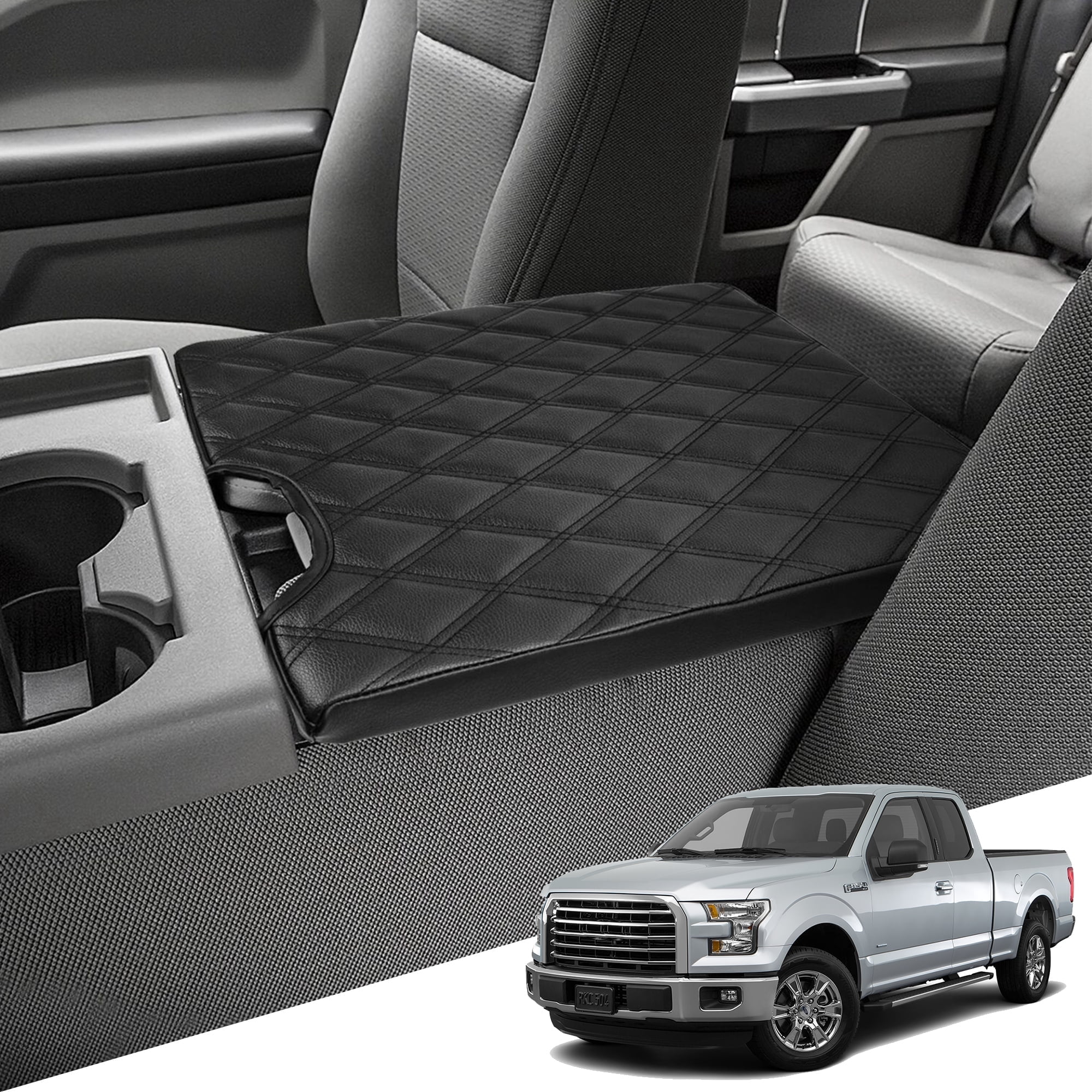 KBH Center Console Armrest Cover for 2015-2025 Ford F150 Accessories, 2017-2025 F250 F350 F450 with 40/20/40 Jump Seat, Leather Arm Rest Cover Protector for Truck Interior