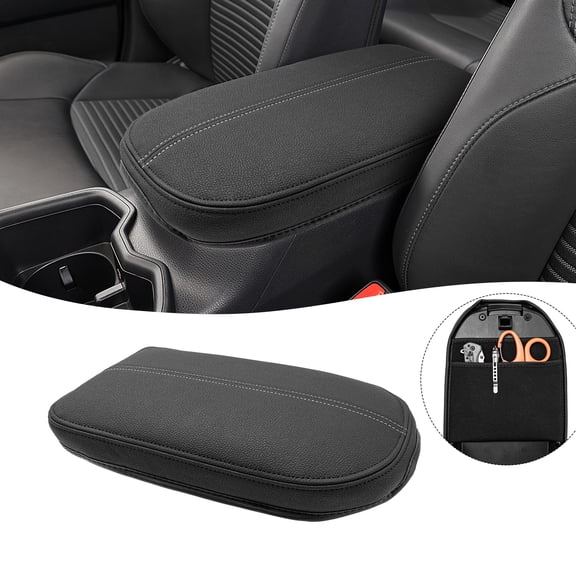 KBH Center Console Armrest Cover for 2019-2025 Toyota RAV4 Accessories, Leather Middle Console Cover Pad Protector for Car Interior, Black-Gray Stitch