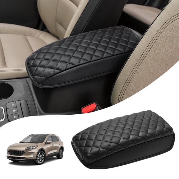 KBH Car Center Console Armrest Cover for 2020-2026 Ford Escape Accessories/2021-2026 Ford Bronco Sport, Leather Middle Console Lid Arm Rest Cushion Pad, Black