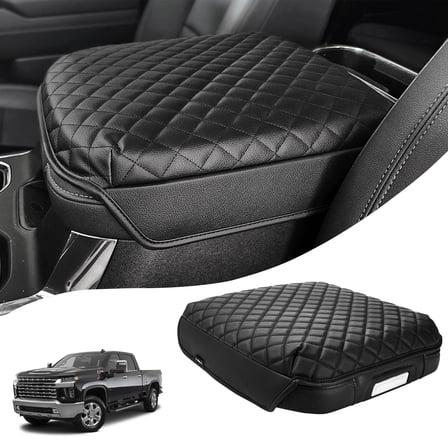 KBH Center Console Armrest Cover Compatible with Chevy Chevrolet Silverado & GMC Sierra 2019-2026, Tahoe & Suburban & Yukon 2021-2026, Black Leather Arm Rest Lid Cushion, Bucket Seat