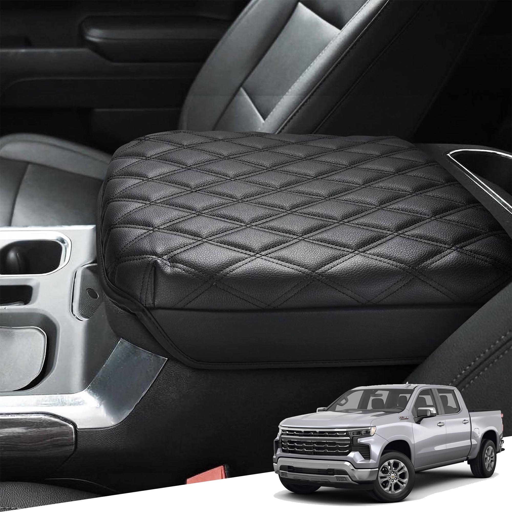 KBH Center Console Armrest Cover for Chevy Silverado & GMC Sierra 2019-2026, Tahoe Suburban Yukon 2021-2026 Middle Console Lid Arm Rest Cushion Pad, Black Diamond(Bucket Seat Only)