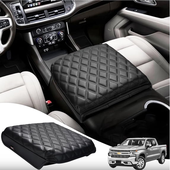 KBH Center Console Armrest Cover for Chevy Silverado & GMC Sierra 2019-2026, Tahoe Suburban Yukon 2021-2026 Middle Console Lid Arm Rest Cushion Pad, Black Diamond(Bucket Seat Only)