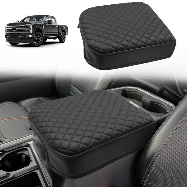 Black Leather Center Console Lid Armrest Cover For Ford F150 F250 F350 – Bucket Seat