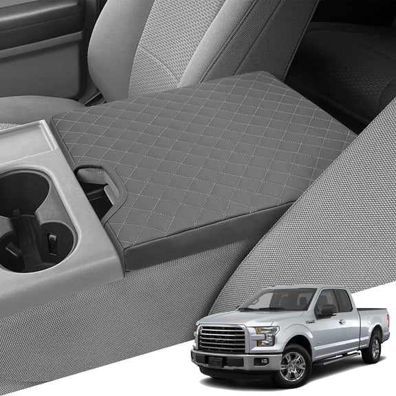 KBH Center Console Armrest Cover for 2015-2025 Ford F150, 2017-2025 F250 F350 F450 with 40/20/40 Jump Seat, Leather Middle Console Cover for F150 Accessories, Darkgray