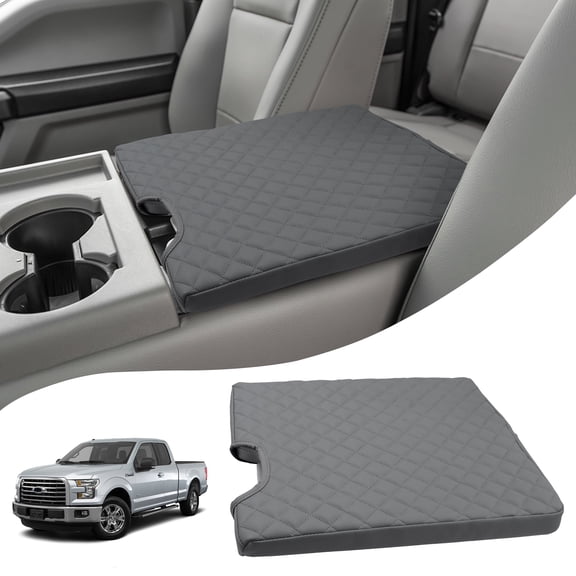 KBH Center Console Armrest Cover Fit for 2015-2025 F150, 2017-2025 F250 F350 F450 with 40/20/40 Jump Seat, Leather Middle Console Cover Cushion Pad for F150 Accessories, Darkgray