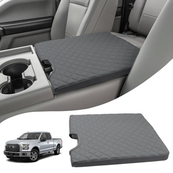 KBH Center Console Armrest Cover Fit for 2015-2025 F150, 2017-2025 F250 F350 F450 with 40/20/40 Jump Seat, Leather Middle Console Cover Cushion Pad for F150 Accessories, Darkgray