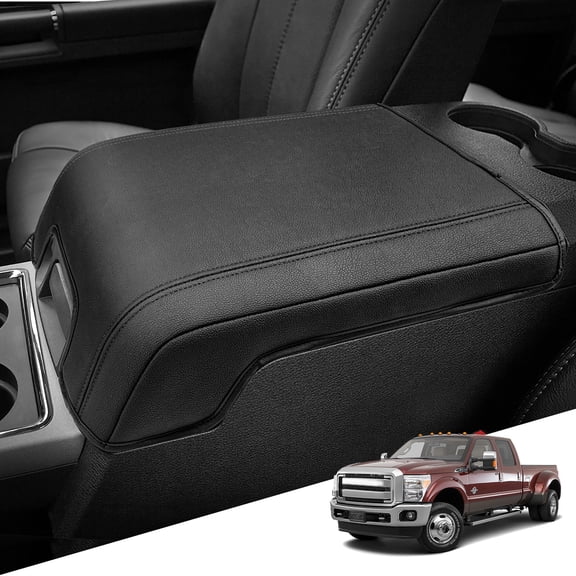 KBH Center Console Armrest Cover Fit for Ford F250 F350 F450 2011-2016 Super Duty Accessories, Leather Comfort Armrest Pad Console Lid Cushion Protector, Black