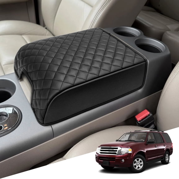 KBH Center Console Armrest Cover for Ford F150 2004-2014/Expedition 2007-2014, Leather Middle Console Lid Protector for Lincoln Mark LT 2006-2008, Black