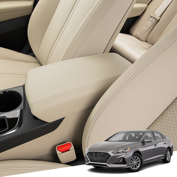 KBH Center Console Cover Replacement for Hyundai Sonata 2015-2019, Middle Console Armrest Cover Upholstery Skin for Sonata Interior Accessories, Beige