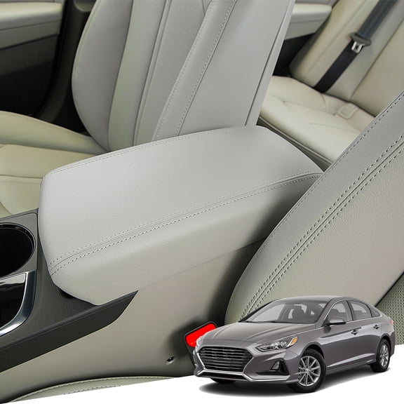 KBH Center Console Lid Armrest Cover Replacement for Hyundai Sonata 2015-2019, Leather Car Arm Rest Upholstery Skin for Sonata Accessories, Gray