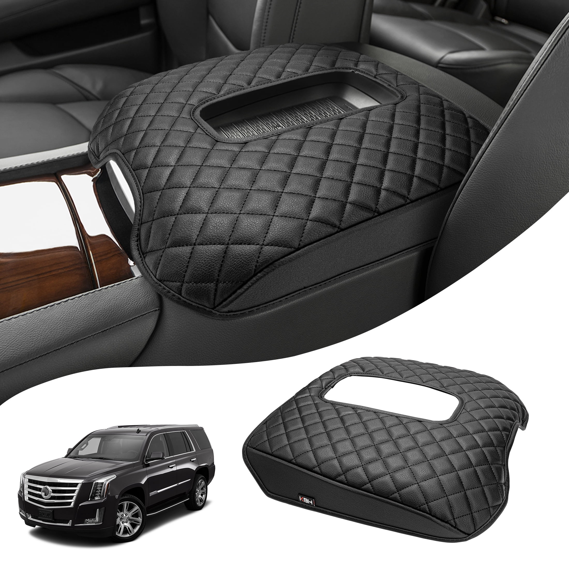 KBH Center Console Armrest Cover for 2015-2020 Cadillac Escalade, Leather Car Arm Rest Protector Cushion Interior Trim