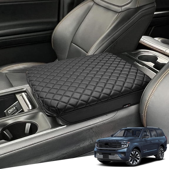 KBH Center Console Armrest Cover for 2025 2026 Ford Expedition Accessories, Leather Middle Console Cover Seat Box Protector Anti-Scratch, Black