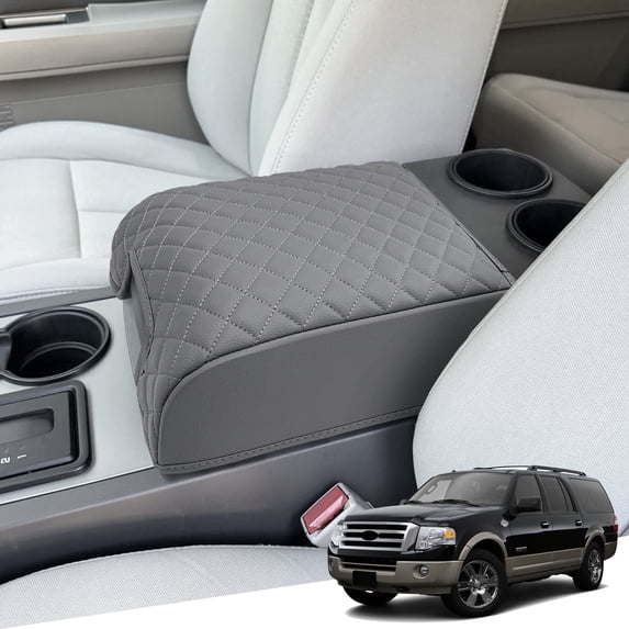KBH Center Console Armrest Cover for Ford F150 2004-2014/Expedition 2007-2014, Leather Middle Console Cover for Lincoln Mark LT 2006-2008, Gray