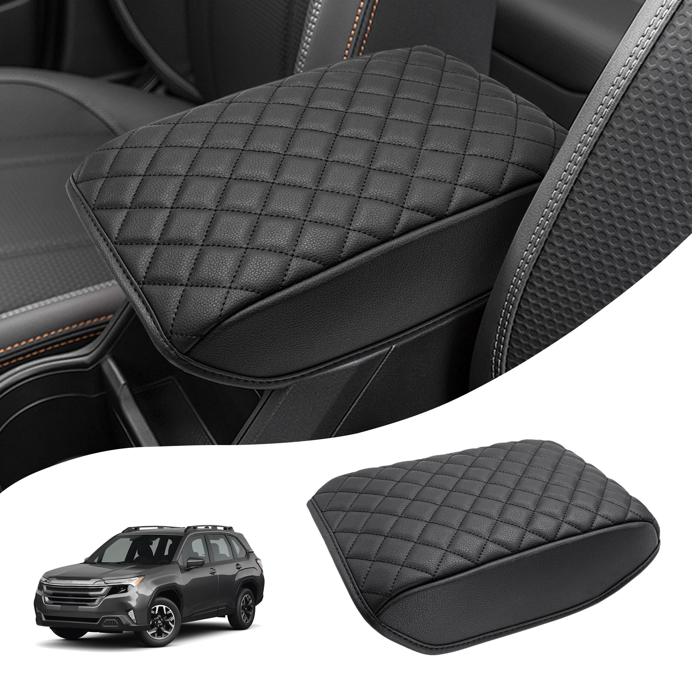 KBH Center Console Armrest Cover for Subaru Forester Accessories 2019-2025, Leather Middle Console Cover Cushion Pad for Car Interior, Black