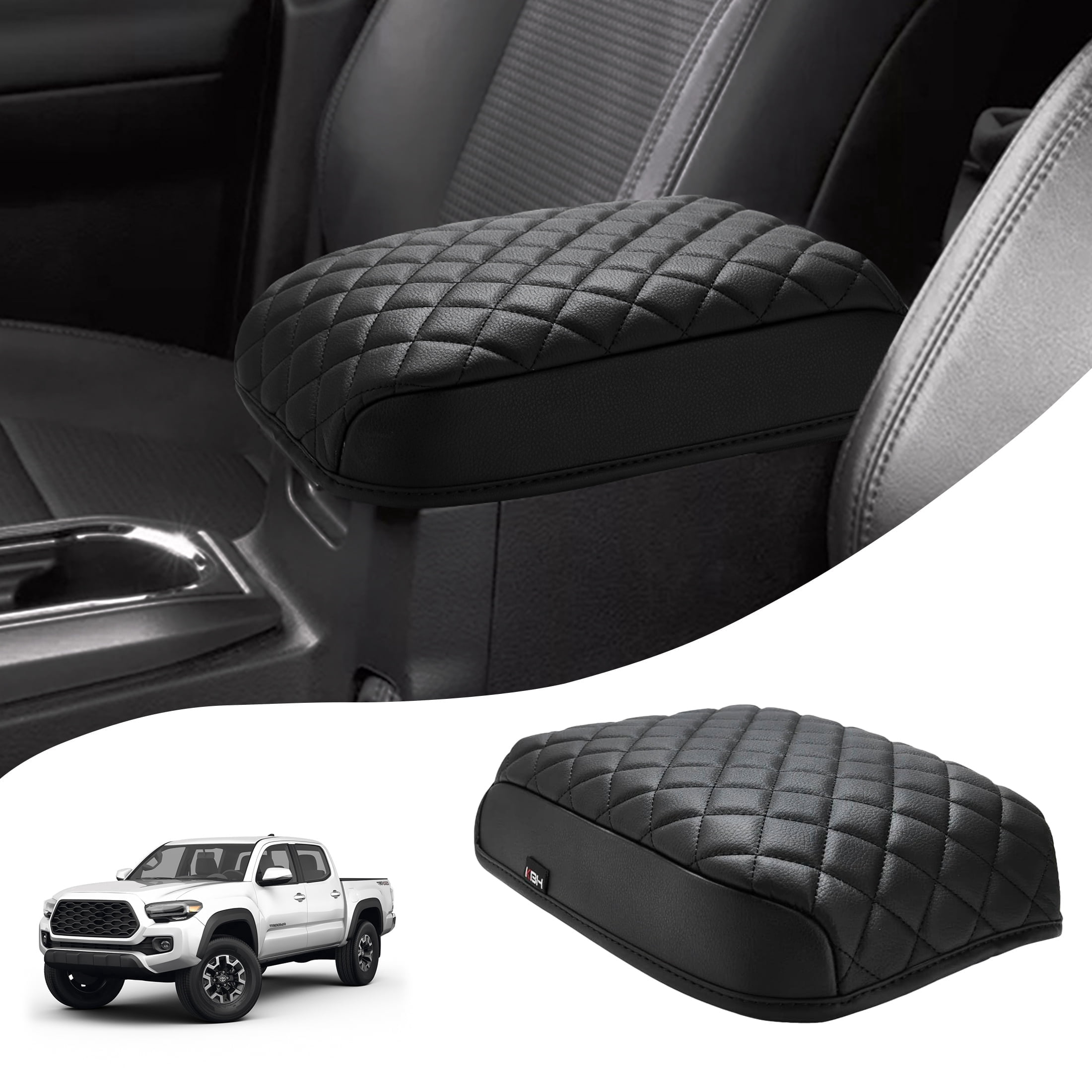 KBH Center Console Cover for 2016-2023 Toyota Tacoma Interior Accessories, Black Leather Middle Console Armrest Cover for Truck