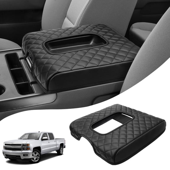 KBH Center Console Cover Fit for 2014-2018 Chevy Silverado GMC Sierra with 40/20/40 Split Bench Jump Seat, Black Leather Interior Trim Armrest Cover Cushion Pad