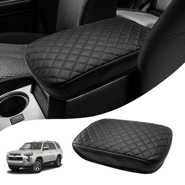 KBH Car Center Console Armrest Cover Fit for 2010-2024 Toyota 4Runner Accessories, Black Leather Middle Console Lid Cushion Pad