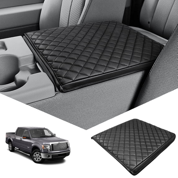 KBH Car Center Console Cover for 2011-2014 Ford F150 Accessories, Black PU Leather Armrest Seat Cover Cushion Pad