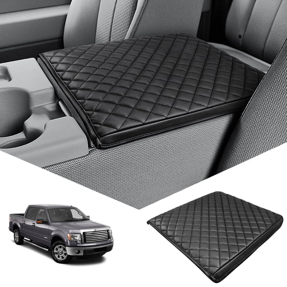 KBH Car Center Console Cover for 2011-2014 Ford F150 Accessories, Black PU Leather Armrest Seat Cover Cushion Pad