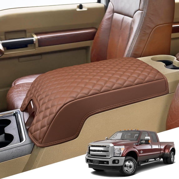 KBH Center Console Cover for 2011-2016 Ford F250 F350 F450 F550 Super Duty, Middle Console Lid Armrest Cushion Pad for F250 Truck Accessories Interior, Chaparral Brown