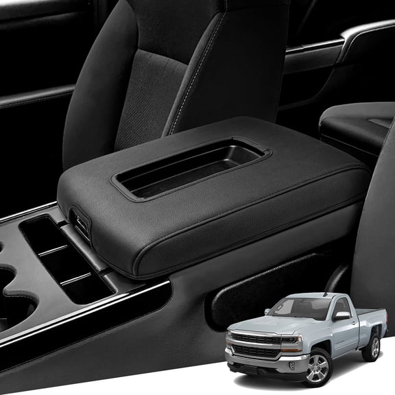 KBH Center Console Cover for 2014-2018 Chevy Silverado & GMC Sierra 1500 2500 3500 with Split Bench Jump Seat, Leather Middle Console Pad Armrest Protector