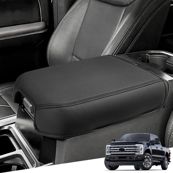 KBH Center Console Cover for 2023-2026 F250 F350 F450 F550 Super Duty Accessories, Leather Middle Armrest Cusion Protector Anti-Scratch (Fits Bucket Seat Console Only)