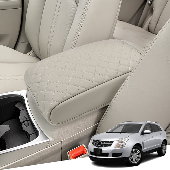 KBH Center Console Cover for Cadillac SRX 2010-2016, Middle Console Arm Rest Lid Cushion Protector for Car Interior Accessories, Beige Anti-Scratch Leather Trim