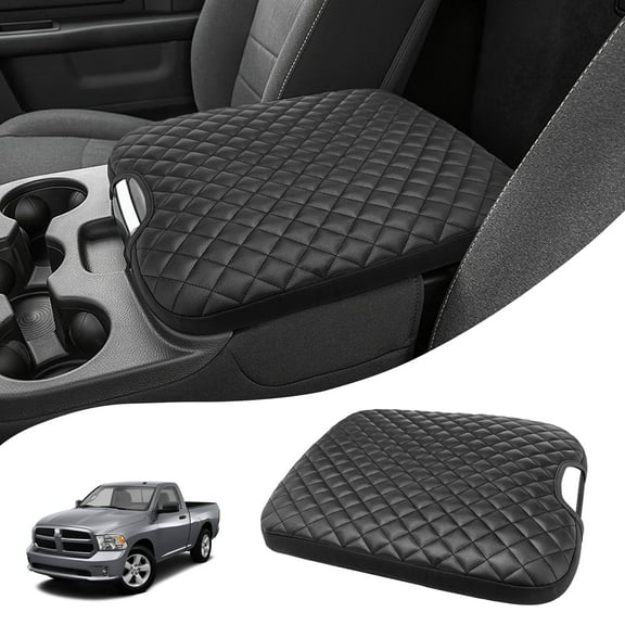 KBH Center Console Cover for Dodge Ram 1500 2013-2018, Ram 2500/3500/1500 Classic Model 2013-2025, Armrest Lid Leather Protective Cover(Black Checkered)
