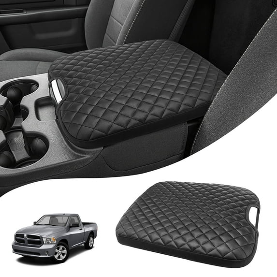 KBH Center Console Cover for Dodge Ram 1500 2013-2018, Ram 2500/3500/1500 Classic Model 2013-2025, Armrest Lid Leather Protective Cover(Black Checkered)