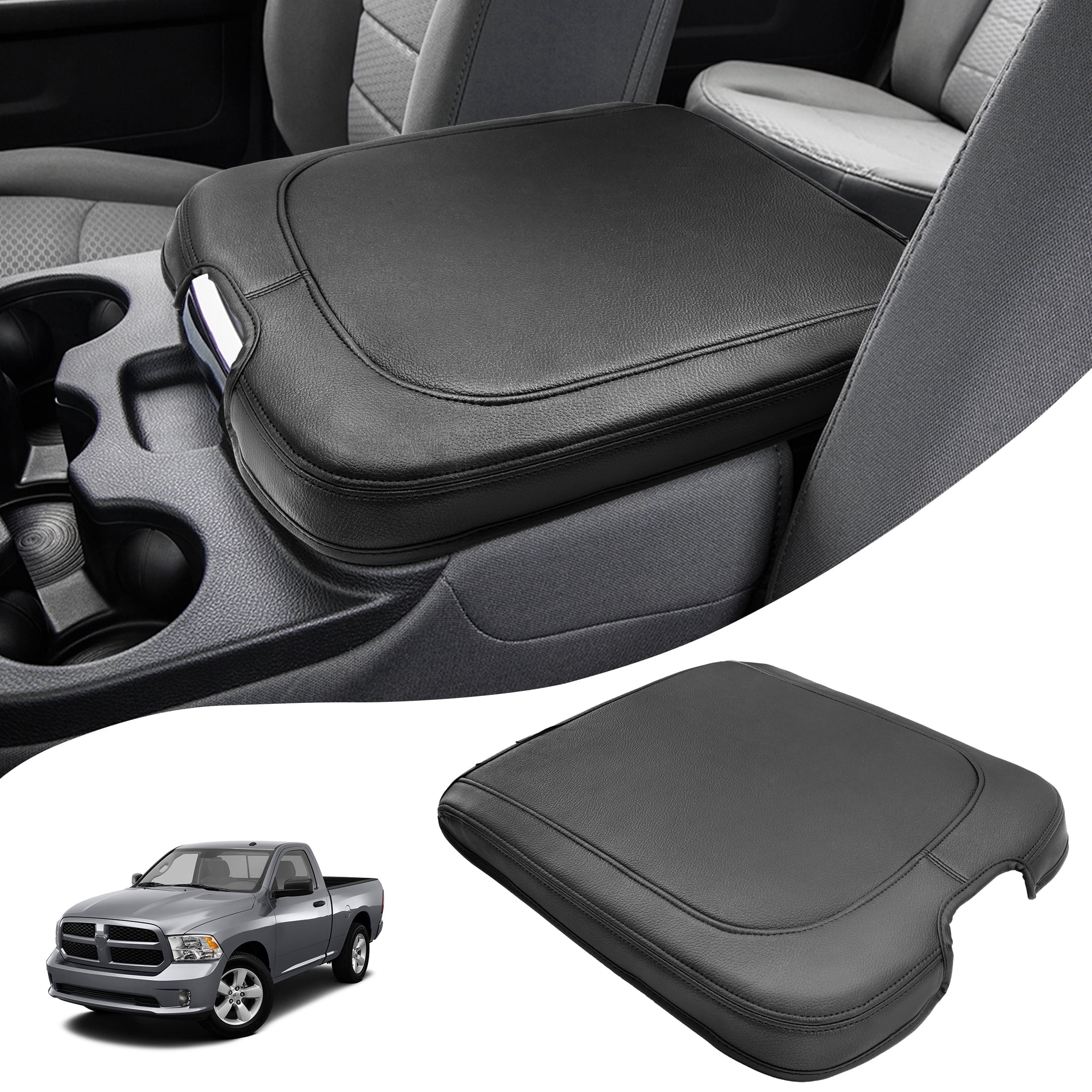 KBH Center Console Cover for Dodge Ram 1500 2013-2018, Ram 2500/3500/1500 Classic Model 2013-2025, PU Leather Armrest Cover Middle Console Lid Cover Accessories(Black)