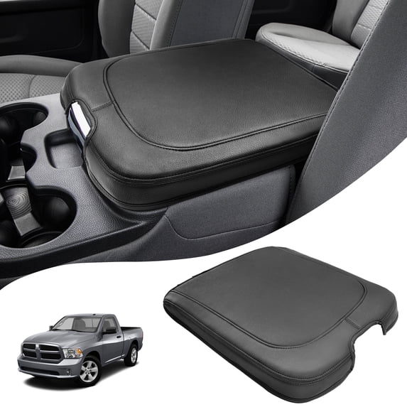 KBH Center Console Cover for Dodge Ram 1500 2013-2018, Ram 2500/3500/1500 Classic Model 2013-2025, PU Leather Armrest Cover Middle Console Lid Cover Accessories(Black)