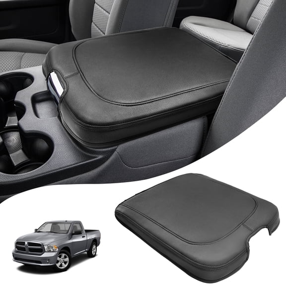 KBH Center Console Cover for Dodge Ram 1500 2013-2018, Ram 2500/3500/1500 Classic Model 2013-2025, PU Leather Armrest Cover Middle Console Lid Cover Accessories(Black)