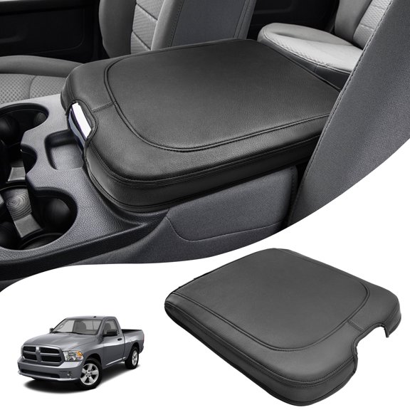 KBH Center Console Cover for Dodge Ram 1500 2013-2018, Ram 2500/3500/1500 Classic Model 2013-2025, PU Leather Armrest Cover Middle Console Lid Cover Accessories(Black)