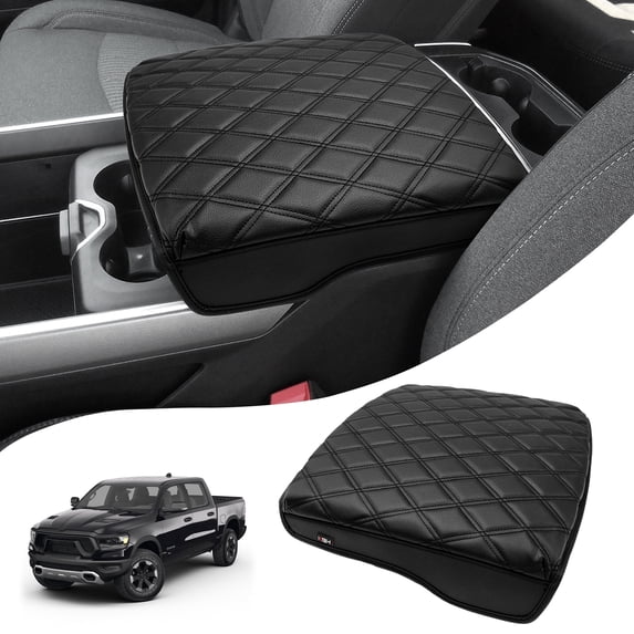 KBH Center Console Cover for Dodge Ram 1500/2500/3500 2019-2026, Leather Middle Console Armrest Cover for Ram 1500 Accessories, Cushion Pad Anti-Scratch(Bucket Seat Only)