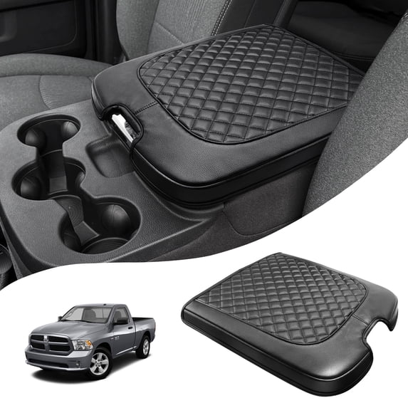 KBH Middle Console Cover for Dodge Ram 1500 Accessories 2013-2018, Ram 2500/3500/1500 Classic Model 2013-2025, Black Leather Armrest Lid Protective Cover for Truck Interiror