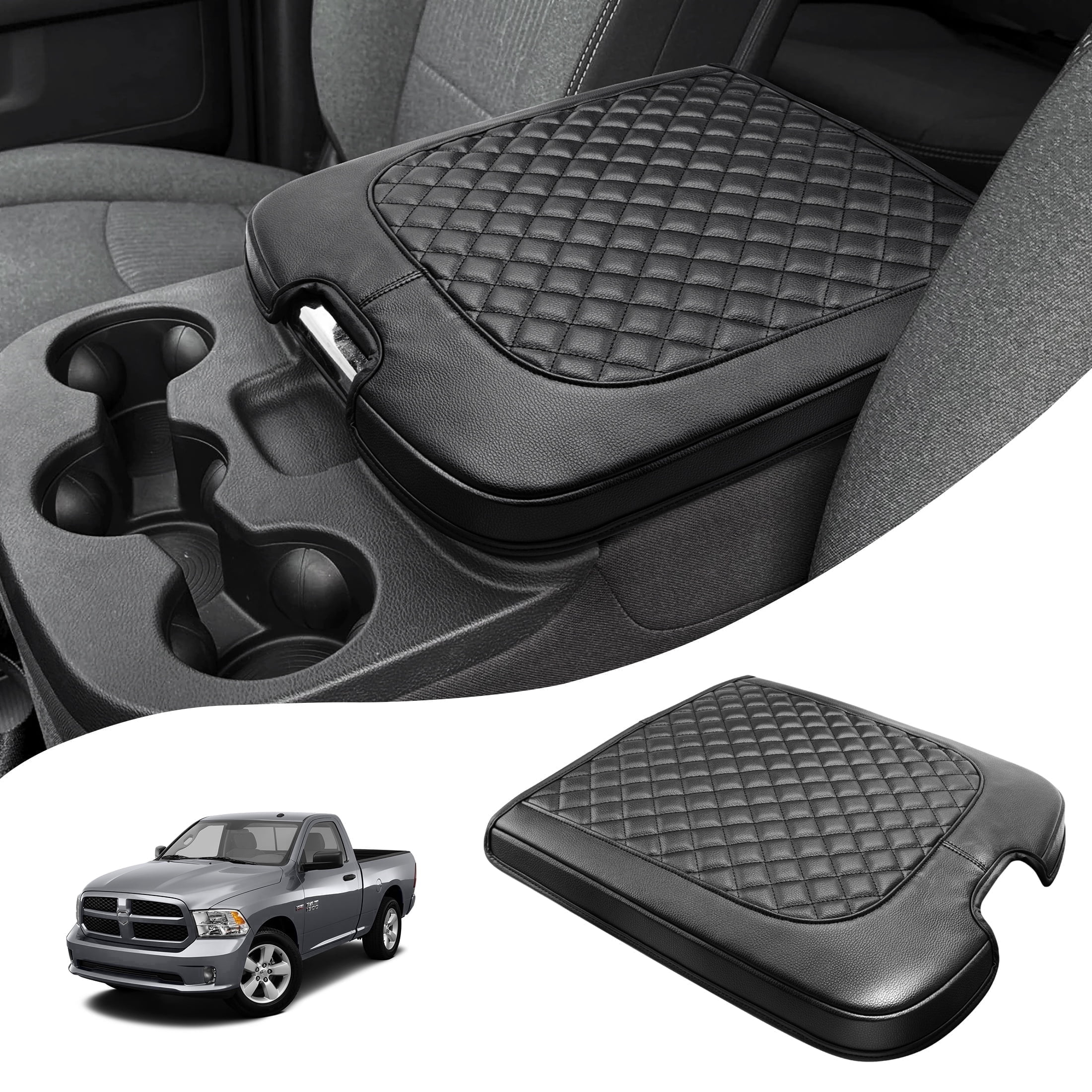 KBH Center Console Cover for Dodge Ram 1500 2013-2018, Ram 2500/3500/1500 Classic Model 2013-2025, Black Leather Middle Console Armrest Cover for Truck Accessories Interiror