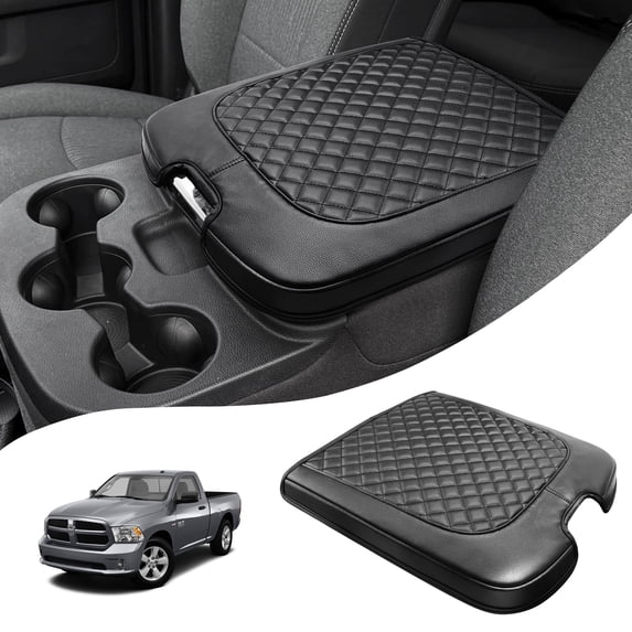 KBH Center Console Cover for Dodge Ram 1500 2013-2018, Ram 2500/3500/1500 Classic Model 2013-2025, Black Leather Middle Console Armrest Cover for Truck Accessories Interiror