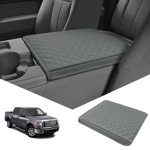 KBH Center Console Cover for Ford F150 2011-2014 with Jump Seat Console, PU Leather Middle Console Cover, Armrest Box Protective Cover for Truck Interior Accessories (Dark Gray)